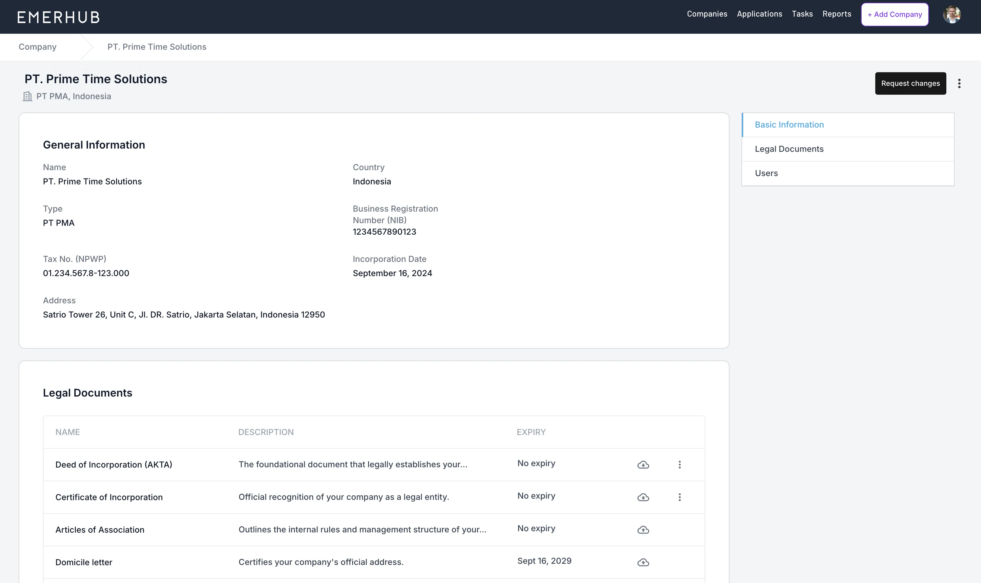 Emerhub Entity Management System workspace