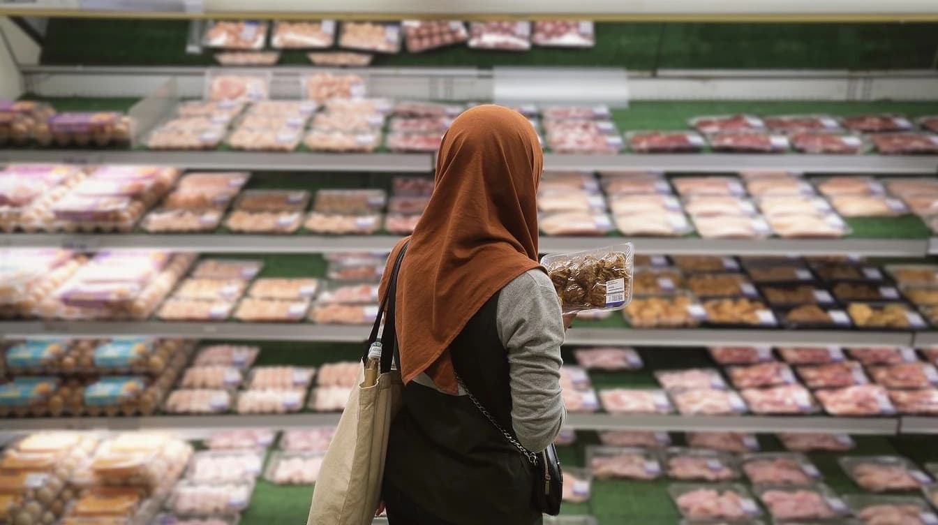 Indonesian woman buying imported meat