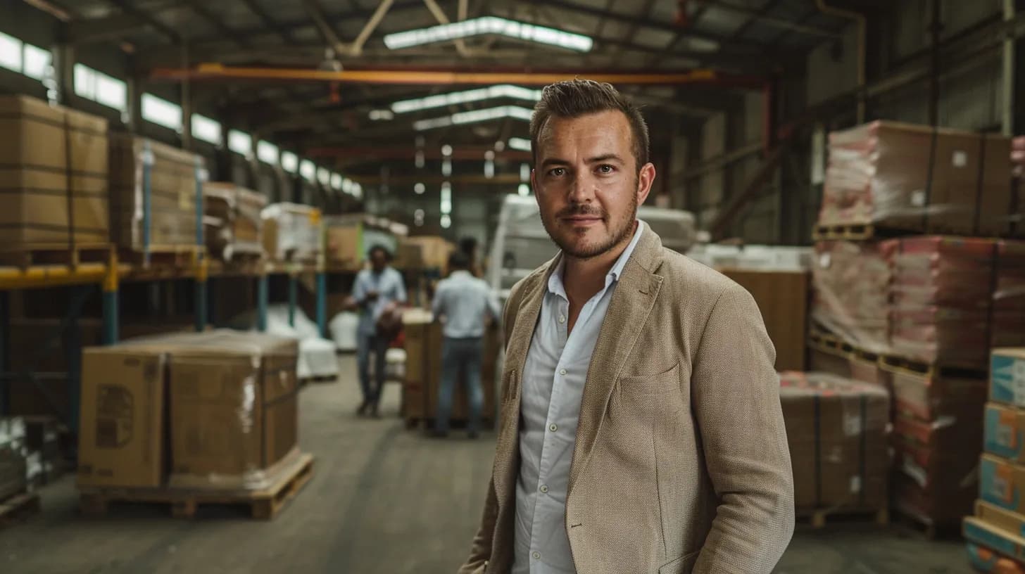 An importer in the Philippines standing in a customs warehouse with his Import License