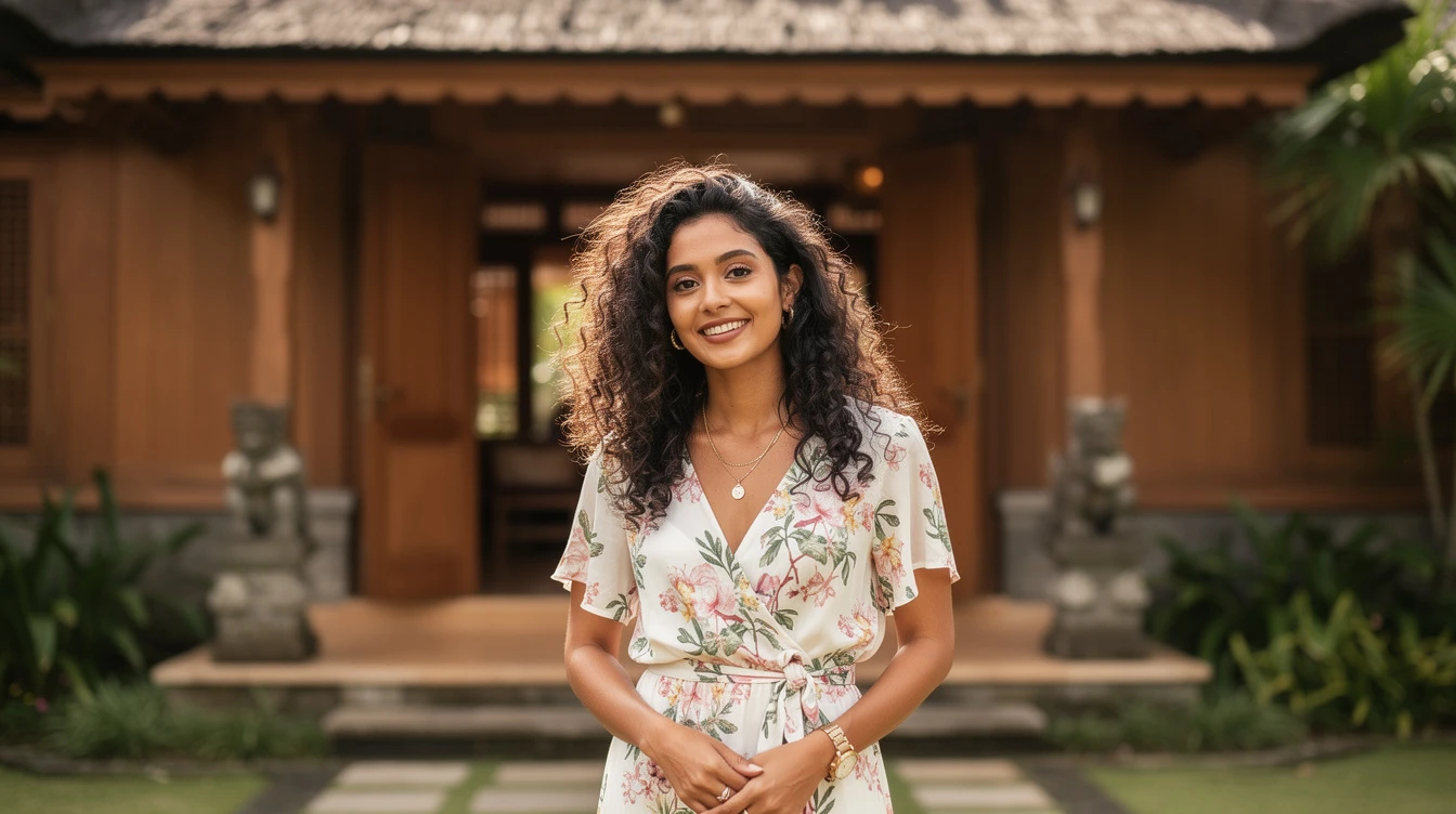 Bali property agent standing in front of a villa